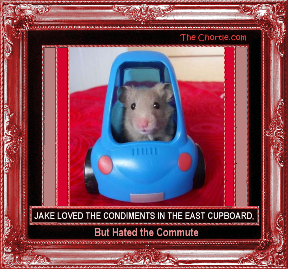 Jake loved the condiments in the east cupboard, but hated the commute.