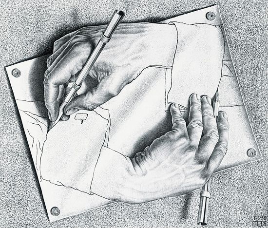 Морис Эшер. Рисующие руки. 1948